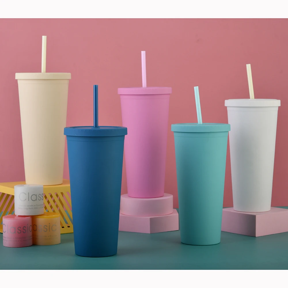 

Color Matte Acrylic Double Wall Water Cup Customized Reusable Plastic Tumbler with Straw Sublimation Blank Tumbler Water Cup
