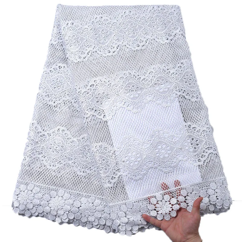 

White Lace Fabric Latest Nigerian Cord Party Water Soluble Cord Lace Material African Lace Fabric For Party Sews 2200