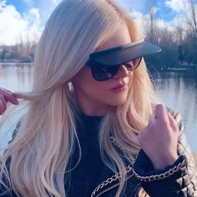 

Wangie: Unique Luxury Brand Hat Flip Sunglasses For Women New One Piece Square White Black Sun Glasses Men Hip Hop Sunshade, Multi-colored