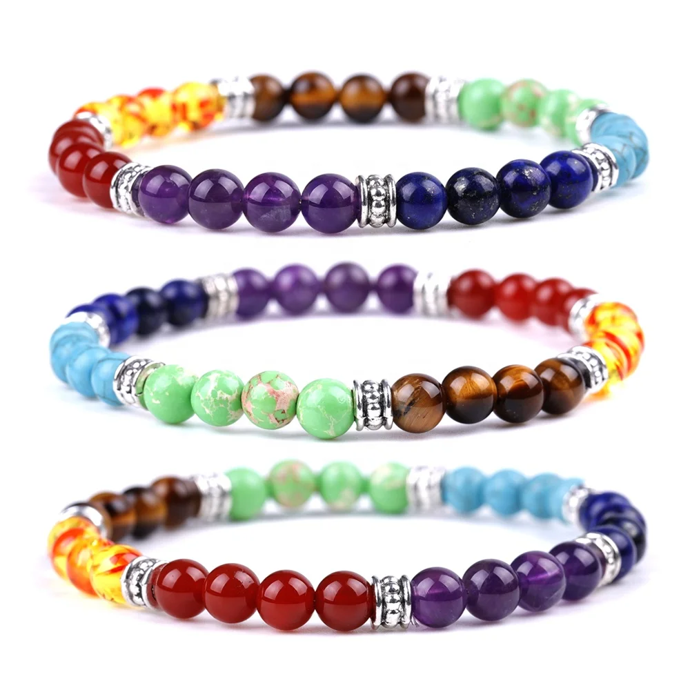 

Fashion Jewelry 7 Chakra 6mm Natural Gemstone Beads Bracelet Men Women Beads Gifts