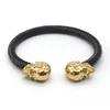 Wholesale Punk Mens Stainless Steel Double Skull Head Cuff Bracelet