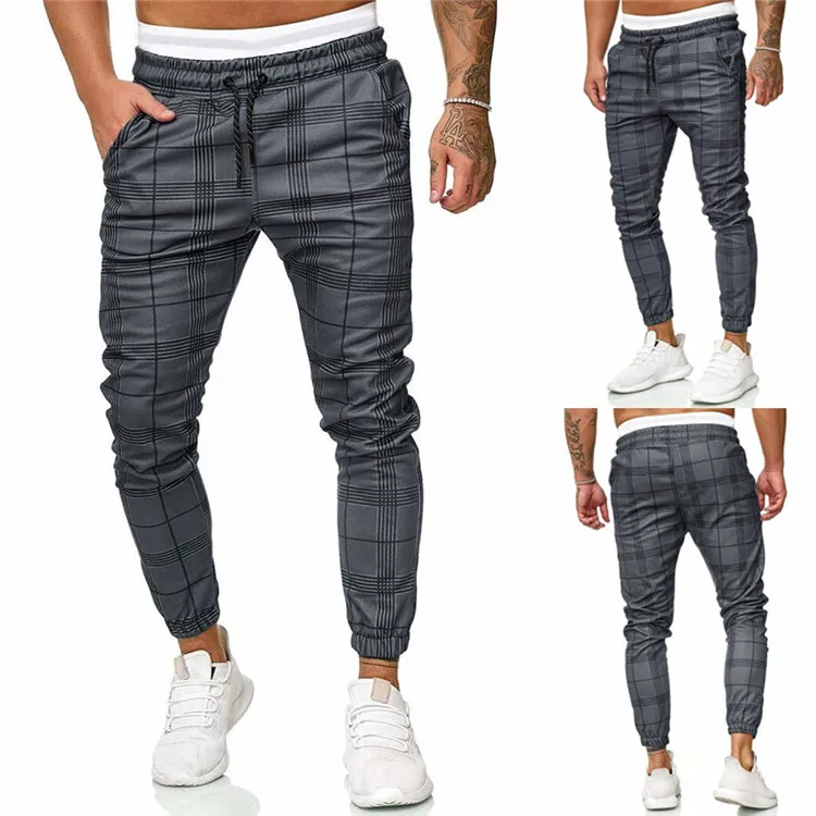 

Men's Sport Pants Long Summer Slim Fit Plaid Trousers Running Joggers Chino Sweatpants Ankle-Length Pant