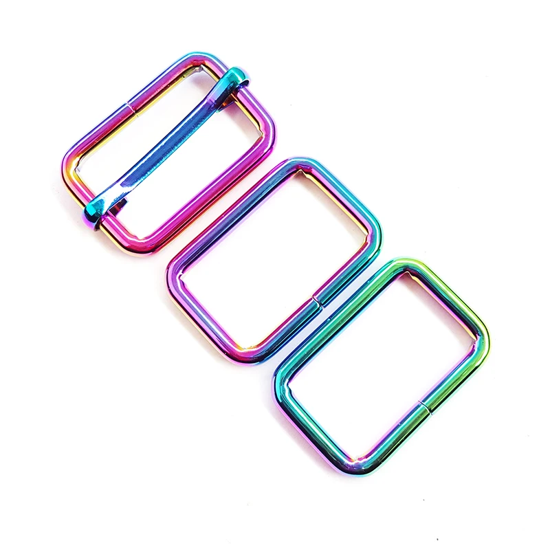 

Rainbow Color Handmade Bag Sewing Accessories Hardware Rectangle Ring Slider, Rainbow color and antique brass d ring and snap hook