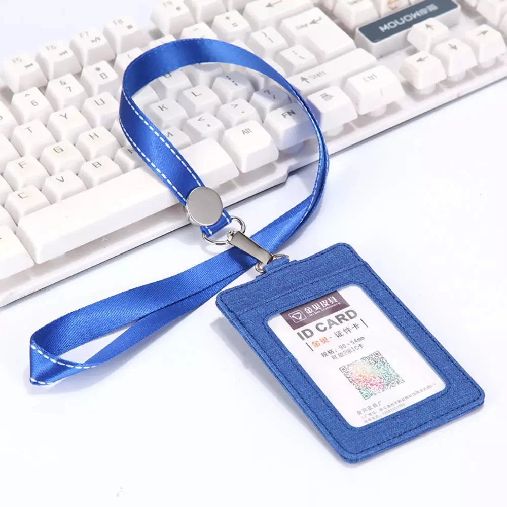 

Retractable Lanyards ID Badge Holder Leather Bus Pass Case Cover Slip Men Women's Bank Credit Card Holder Strap Cardholder