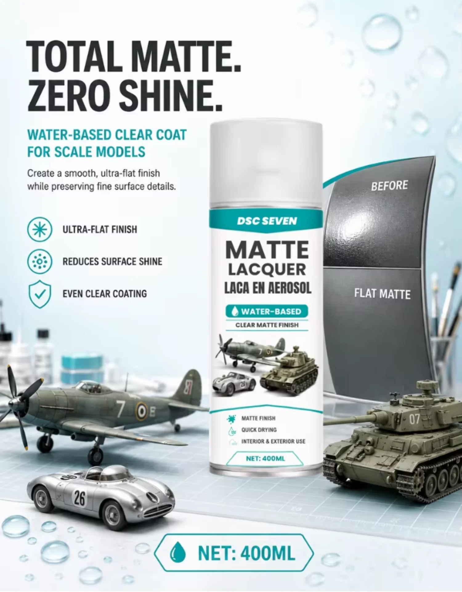 Matte Acrylic Top Coat Spray Gunpla Scale Model Cars Water Based Clear Aerosol Quick Dry Sealer Protect Paint Sealant