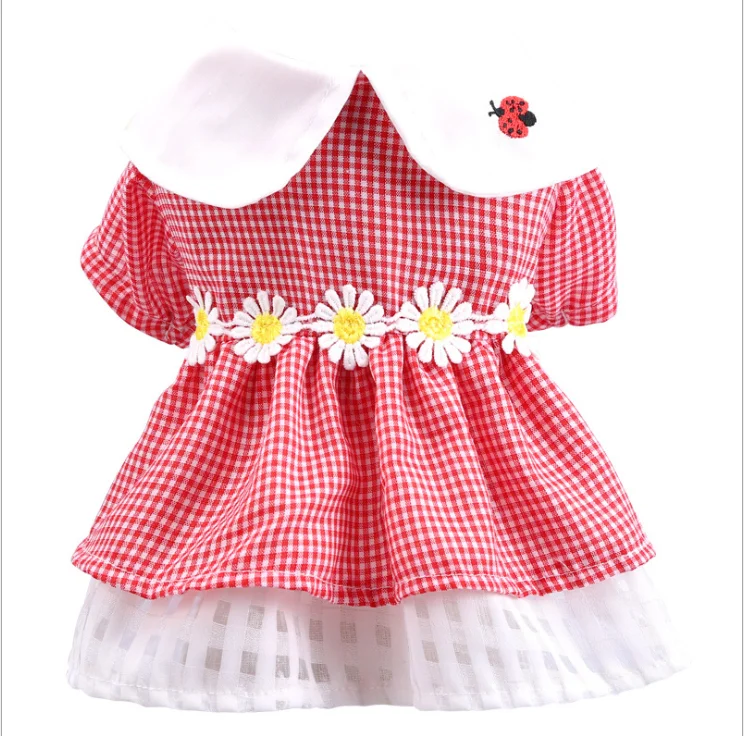 

2021 Hot spring summer red plaid flower dog dress pet clothes skirt clothes