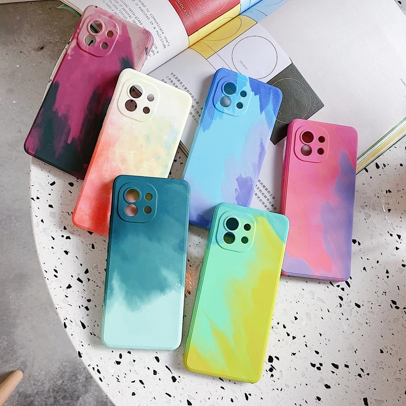 

Colorful Gradient Camera Protective Cover Soft Liquid Silicone Case For Xiaomi Mi 11 12 Pro Max 12 Mini Mate 40