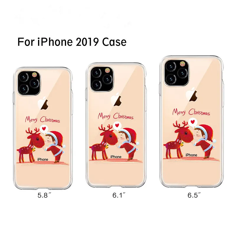 

Transparent Christmas Painted Phone Case For iPhone 11 Pro MAX XS XR 8 7 6 Plus Anti-knock TPU Protective Shockproof Clear Case, Multi colors