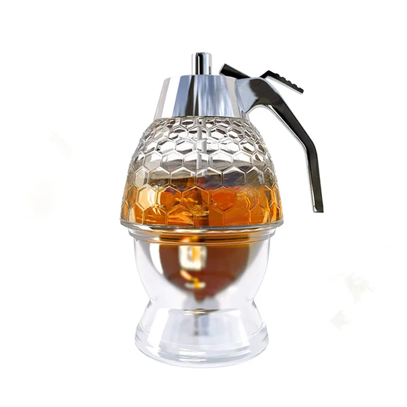 

Honey dispenser with storage stand drip syrup portable