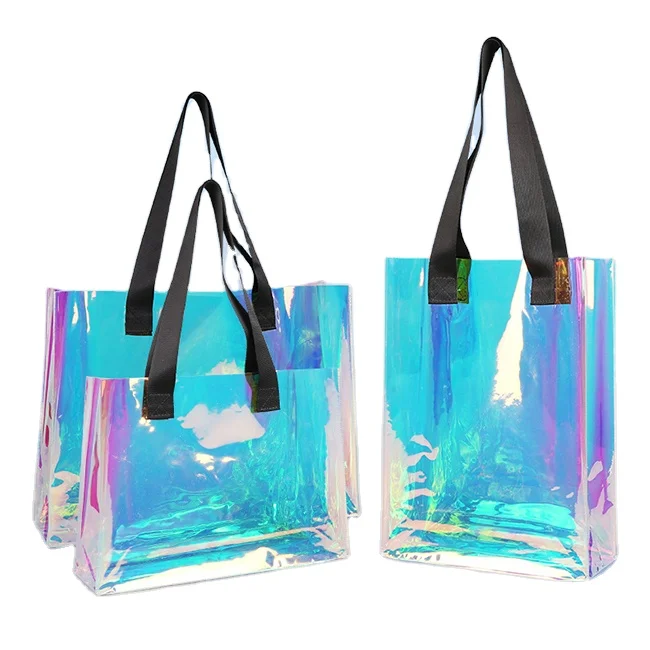 Fashion Sports Holographic PVC Beach Tote Bag Events Gift See Through Iridescent Shopping Handbag with Handle