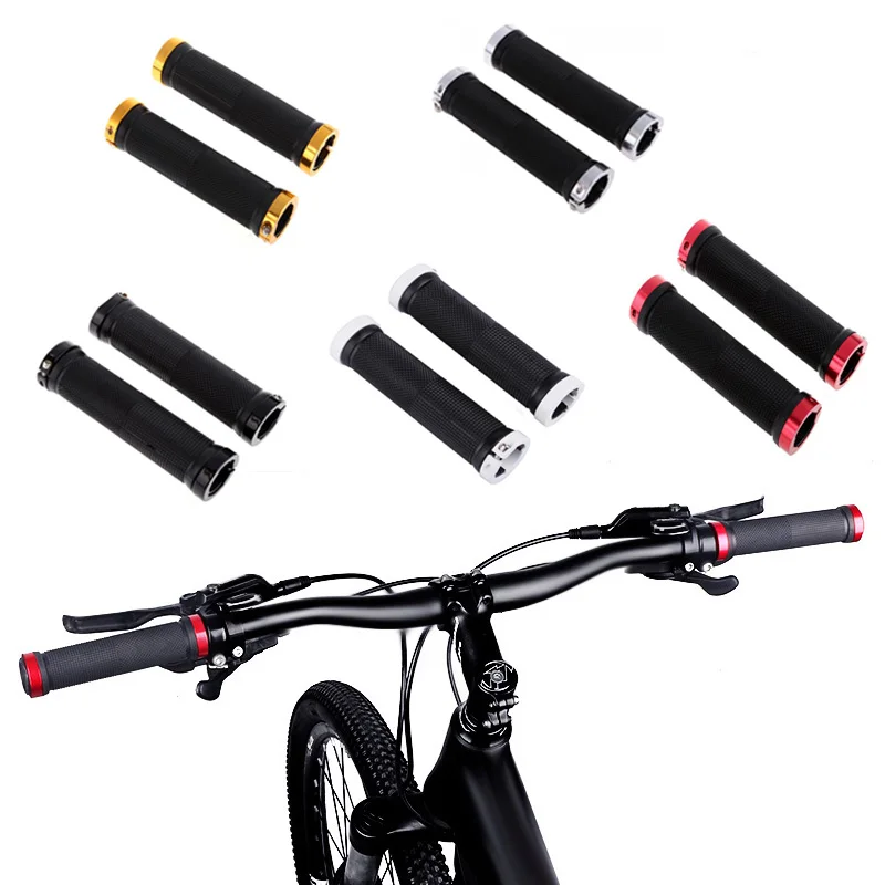 

6 Colors Rubber Anti-Skid MTB Bike Handlebar Grip Double Lock on Handlebar End Road Bicycle Handle Bar Grip Set Cycling Part, Black,red,blue,gold,silver,white