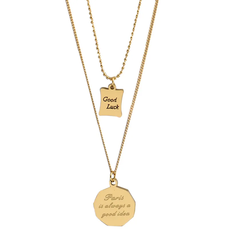 

Best price of dainty gold plated stainless steel chain necklace double necklace