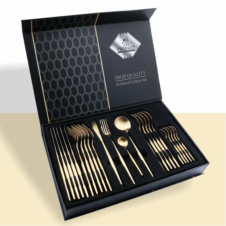 

Cutlery 24 Piece Set Gift Box Gold Cutlery Set Stainless Steel Cutlery Luxury With Case, Gold/silver, with colorful handle