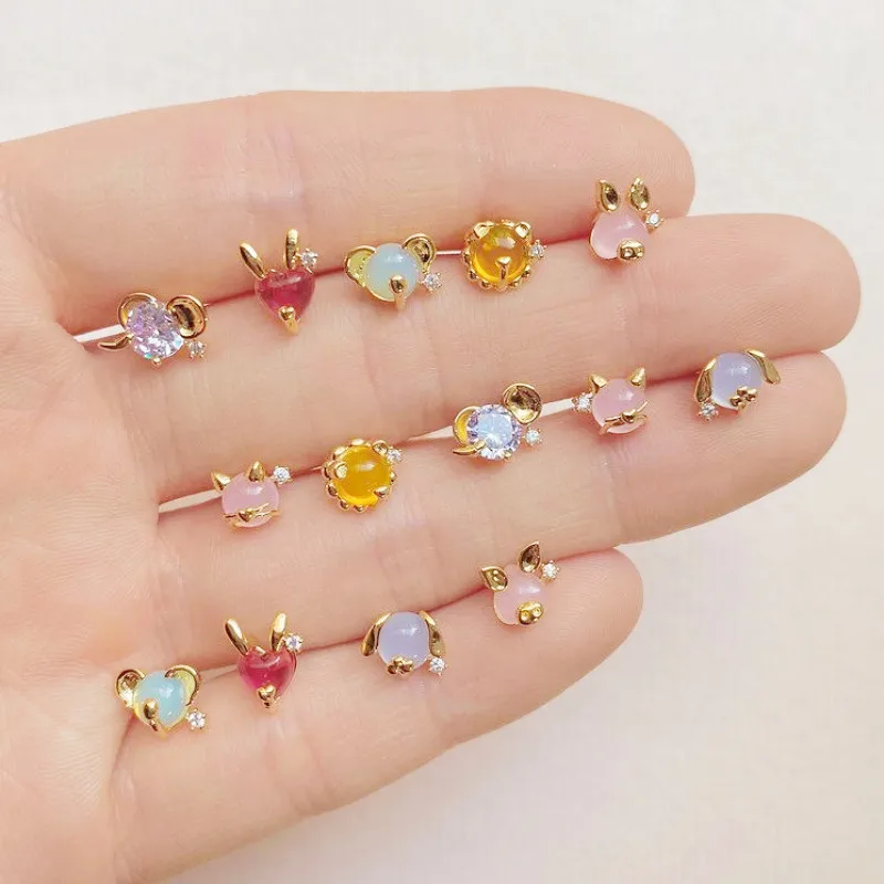 

Factory direct Ins wind small pet head earrings copper gold - plated color zircon earrings custom-made, Colorful