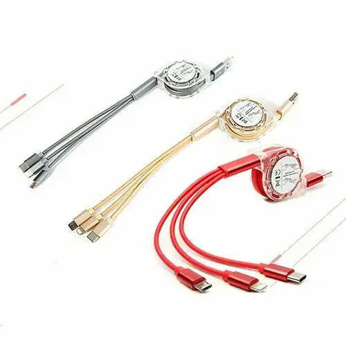 

Retractable Multi Function One Drag Three Data Line Fast Charging Cables, White \black \green \pink \yellow\oem