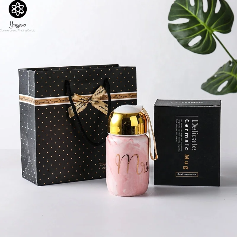 

Golden Mr and Mrs cheap tea cup / marble Pink ceramic coffee mug, White