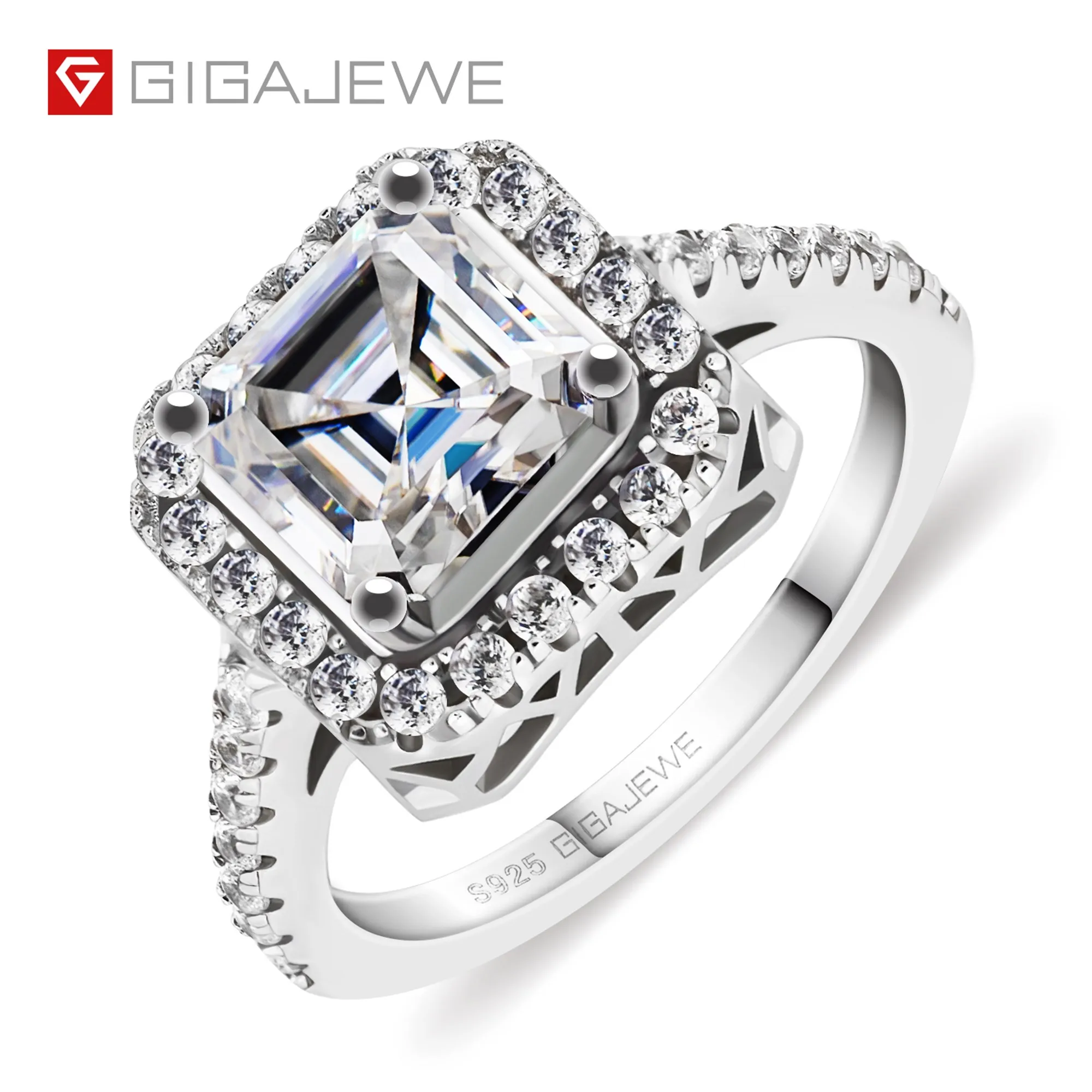 

GIGAJEWE 2.2ct  EF Asscher 925 Silver Engagement Ring Moissanite Ring Solitaire Ring Unique Christmas Gift, White ef color