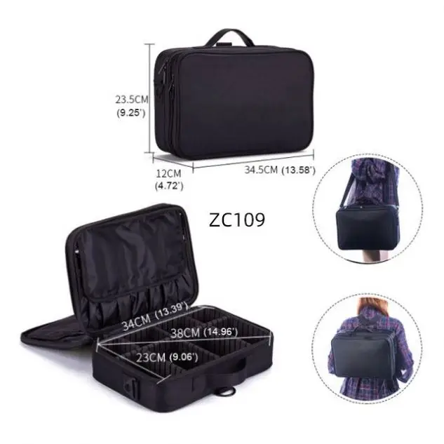 

Double layer three compartment multifunction polyester Professional Custom Cosmetic Travel Case