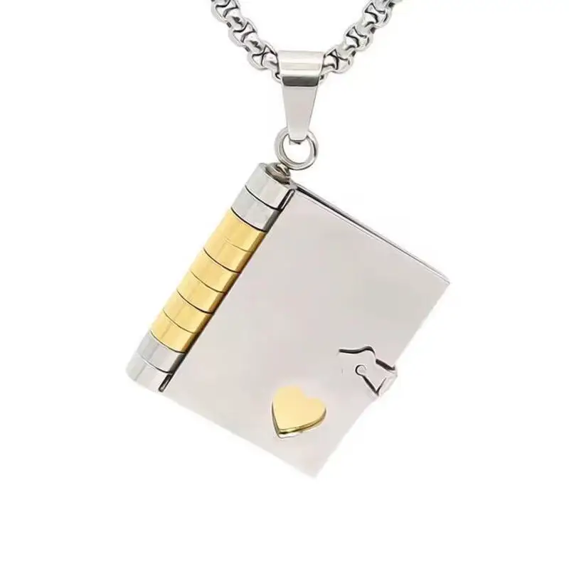 Personalised Stainless Steel Book Pages Locket Heart Necklace Couple Style Custom Open Close Custom  Book Lover Gifts Necklace