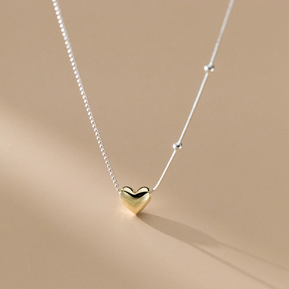 

fashion jewelry 925 sterling silver heart gold plated necklaces small round ball bead chain for women Valentine's Mother's Day