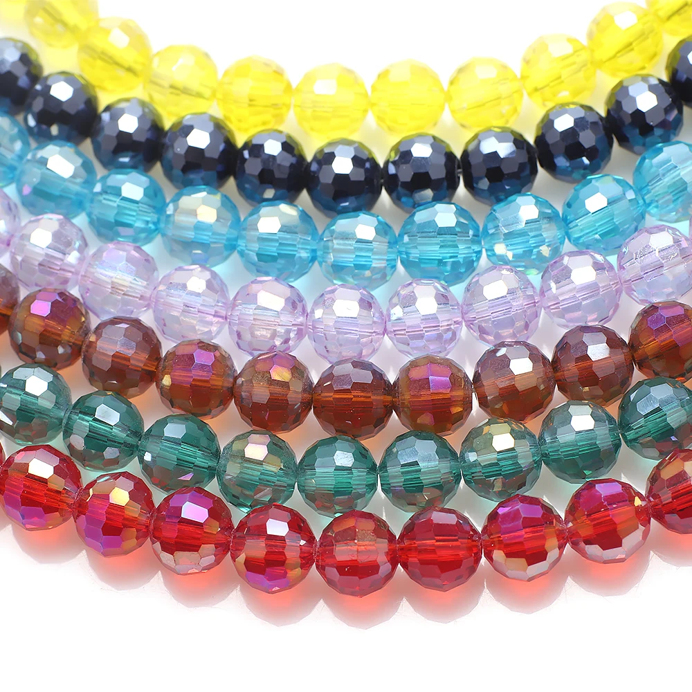 

Zhubi 6/8mm Crystal Earth Ball Faceted Round Glass Beads For DIY Making Necklace Bracelet Handmade Women Charm Fashion Jewelry, Pure colors with ab coating