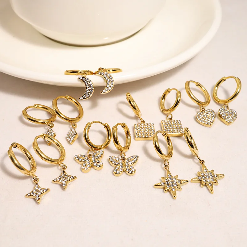 

Hot Sales wholesale Stainless Steel 18K Gold Plated White Zircon Love Stud Earrings for Female