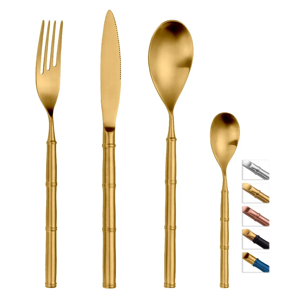 

Bamboo shape matte gold coloured cutlery stainless steel 18/10, Silver, gold, rose gold, black, painting handle