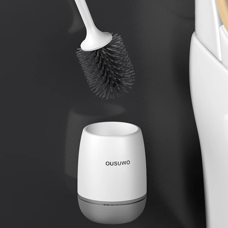 

Factory supply Bathroom accessories cleaning household handheld silicone toilet brush and holder set soft/