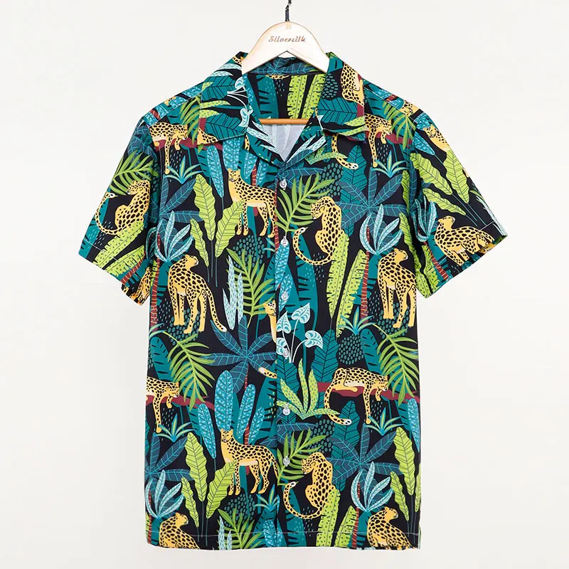 

Camisa Havaiana De Praia Loose Short Sleeve Rainforest Print Casual Men Beach Hawaiian Shirt