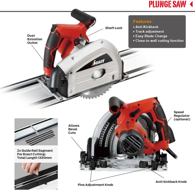 
1400W Professional Plunge Saws Track Saw Scie With Overload Protection 