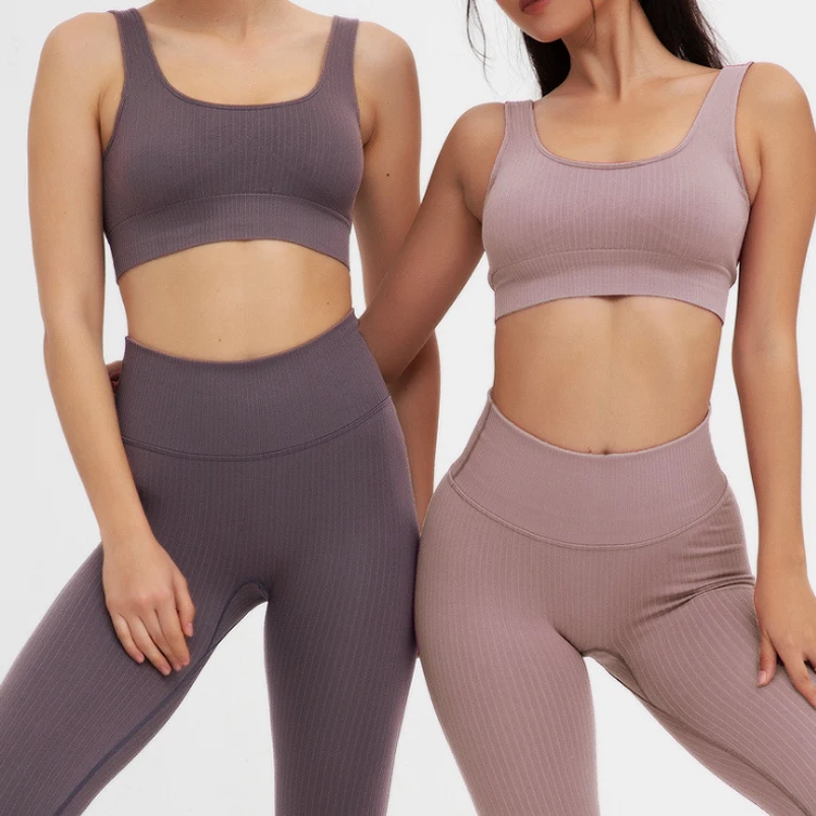 

Summer Bodybuilding Yoga Clothes Suit Running Seamless Fitness Clothes Sexy Bra Women'S Sportswear Ribbed Seamless Yoga Set