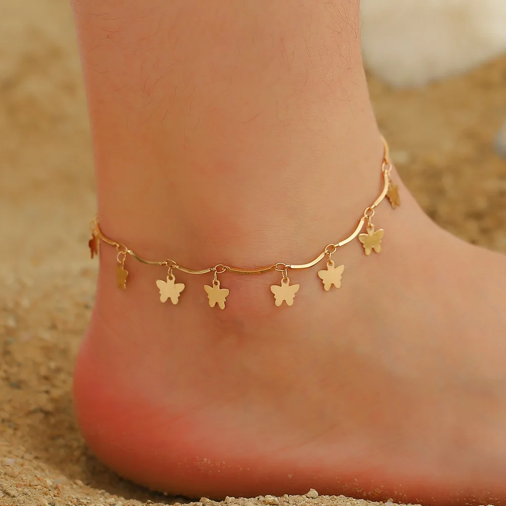 

Hot Selling Butterfly Barefoot Sandals Ankle Bracelet Simple Butterfly Pendant Beach Anklet For Women