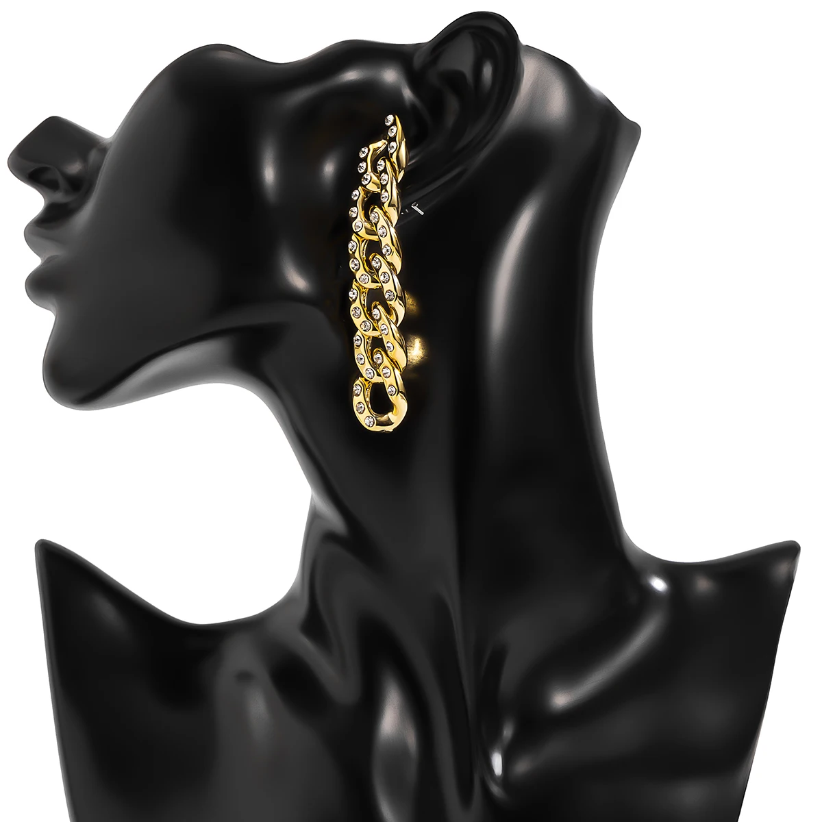 

China wholesale Silver Gold Plated Crystal Chic Metal Drop Cuban diamond Chain Earrings Sets in stock