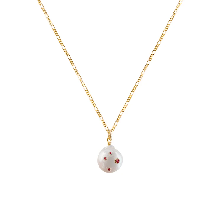 Baroque pearl jewelry pendant necklace with red zircon
