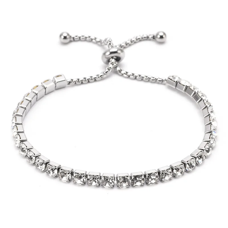 

Fashion Adjustable Stainless Steel Crystal Cubic Zirconia Diamond Tennis Bracelet For Women
