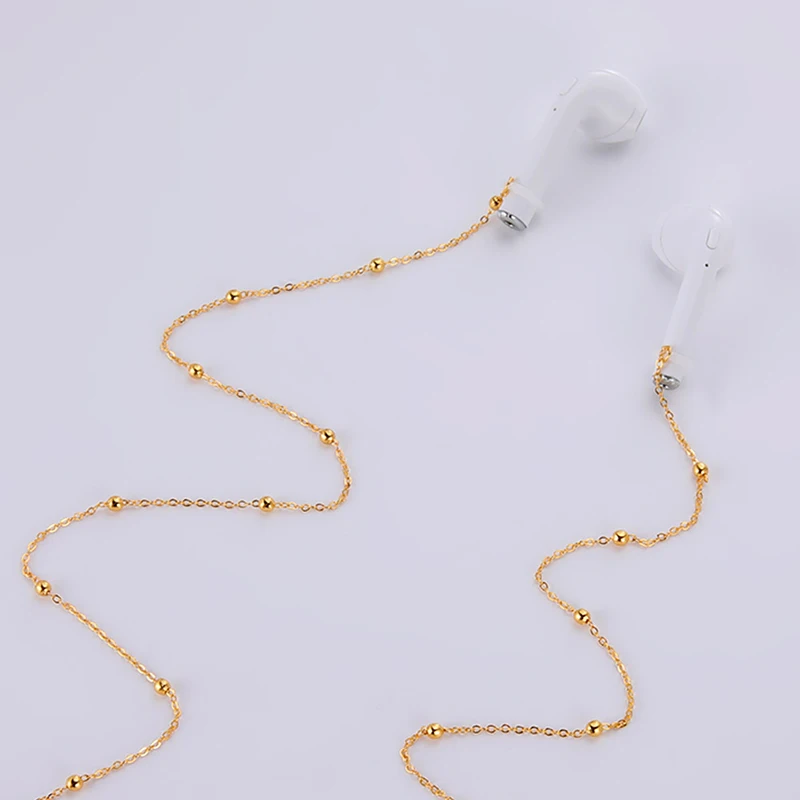 

Copper Beaded Chains For Wireless Headphones Bluetooth Earphone Holder Anti lost Strap For Airpods Gold Earbuds Chains Women