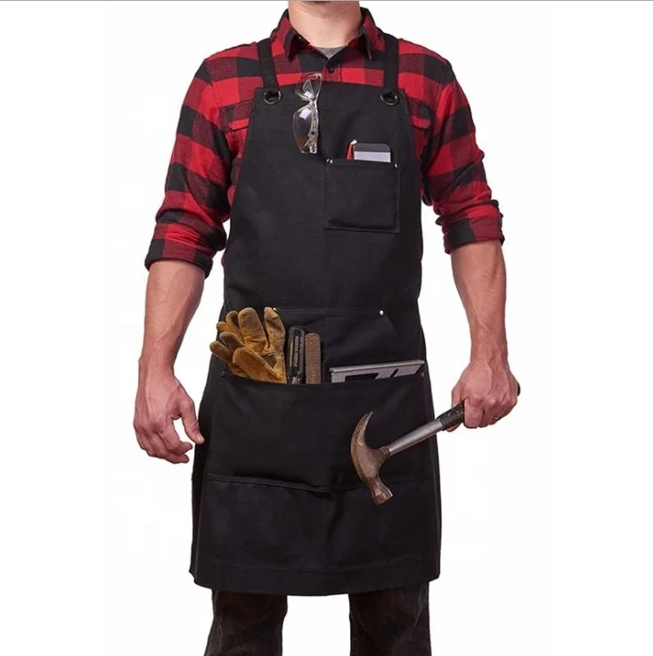 

SunYue Men Canvas Black Apron Woodworking With Tool Pockets Apron, Can be customized