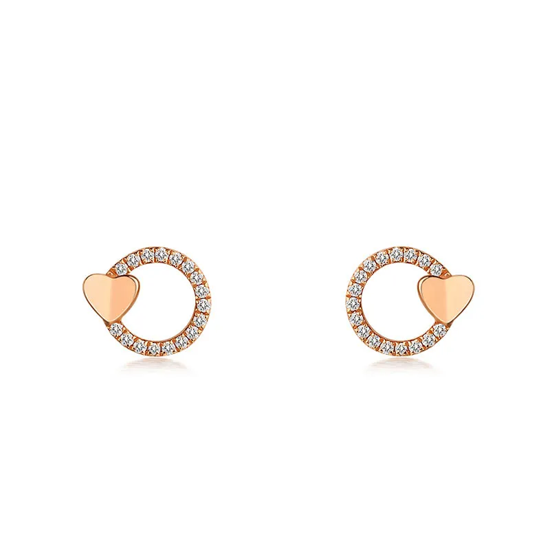

Women's Diamond Heart Earrings 18K Real Gold Pure Gold Earrings, Picture