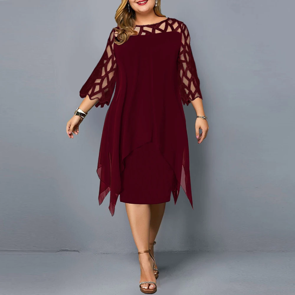 

Women's Dress Plus Size Summer Dresses Ladies Elegant Mesh Sleeve Birthday Party Dress Wedding Club Outfits 2021 Women Clothing, Wine red,royal blue,black party dress