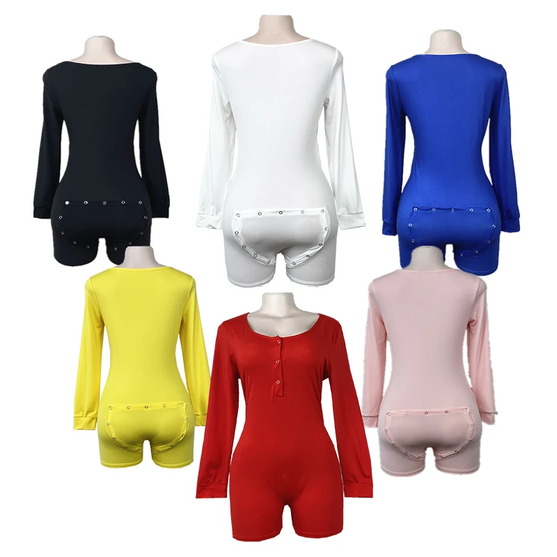 

Factory Price Solid Color Onesie Pajamas With Butt Flap Adult Pyjamas Butt Flap Onsies Rompers Womens Jumpsuit