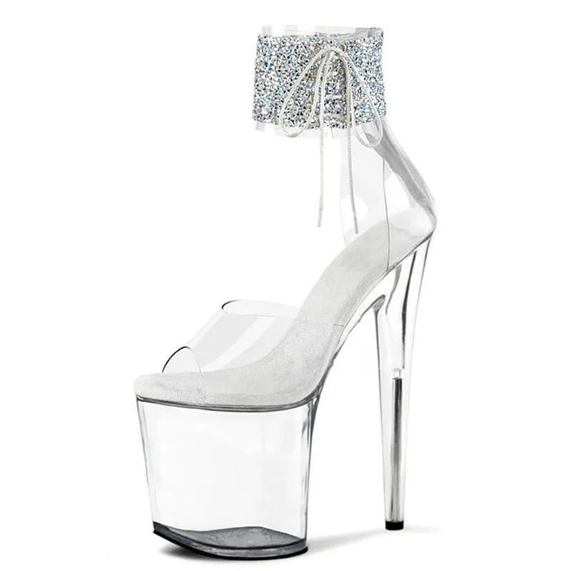Stripper 20cm Pole Dance Transparent Peep Toe 8 Inch Nightclub Performance Bridal Thin High Heel Sexy Dancing Shoes Transvestite