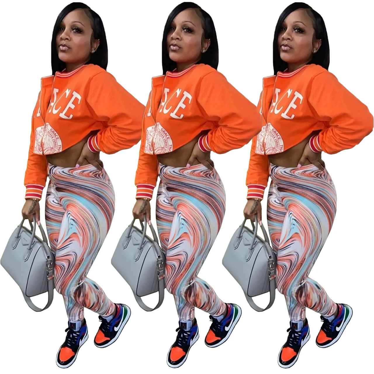 

Fashion 2 Piece Set Women Cropped Letter Printed Sexy Sets Womens Clothing Two Piece Outfits