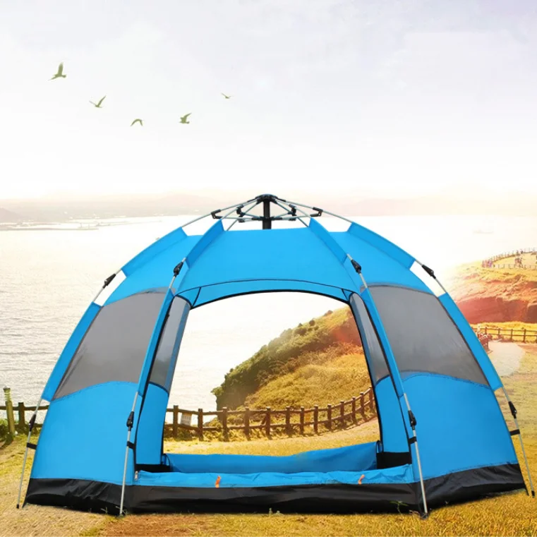 

Newest Automatic Multi Person Double Decker 3-5 People Hexagonal Tent Outdoor Camping Rainproof Fast Opening, As picture