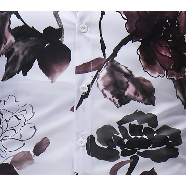 
fashion new design men spring long sleeve tops floral print business formal polyester cotton dress shirts 