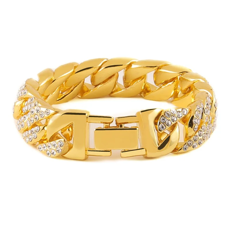 Fashion Men Bracelet Full Iced Out Rhinestones Prong Cuban Link Multi-colored Hiphop Bracelets