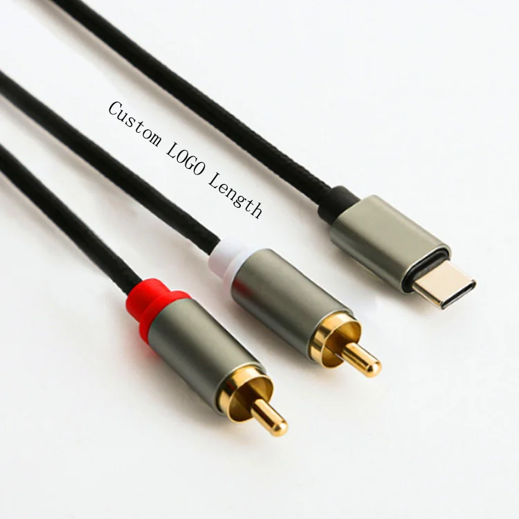 

for Mobile Phone Speaker, Home Theater, HDTV USB Type C 3.5mm to 2 RCA Jack Cable, Black,customize