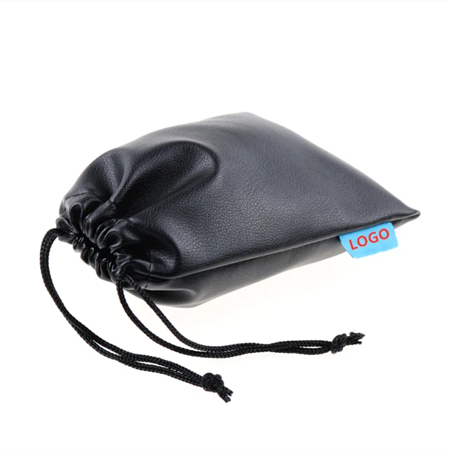 

Black Pu Leather Personalized Drawstring Protection Bags Wholesale ODM Low Price Gifts Package Drawstring Bag With Own Logo