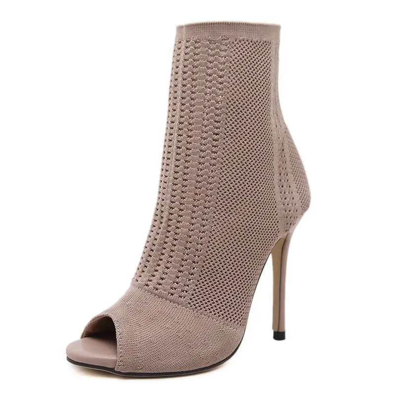 

sh12367a Stretch Fabrics Stiletto Women's Boots High Heels Peep Toe Knit Sock Booties Ladies 2021 Winter