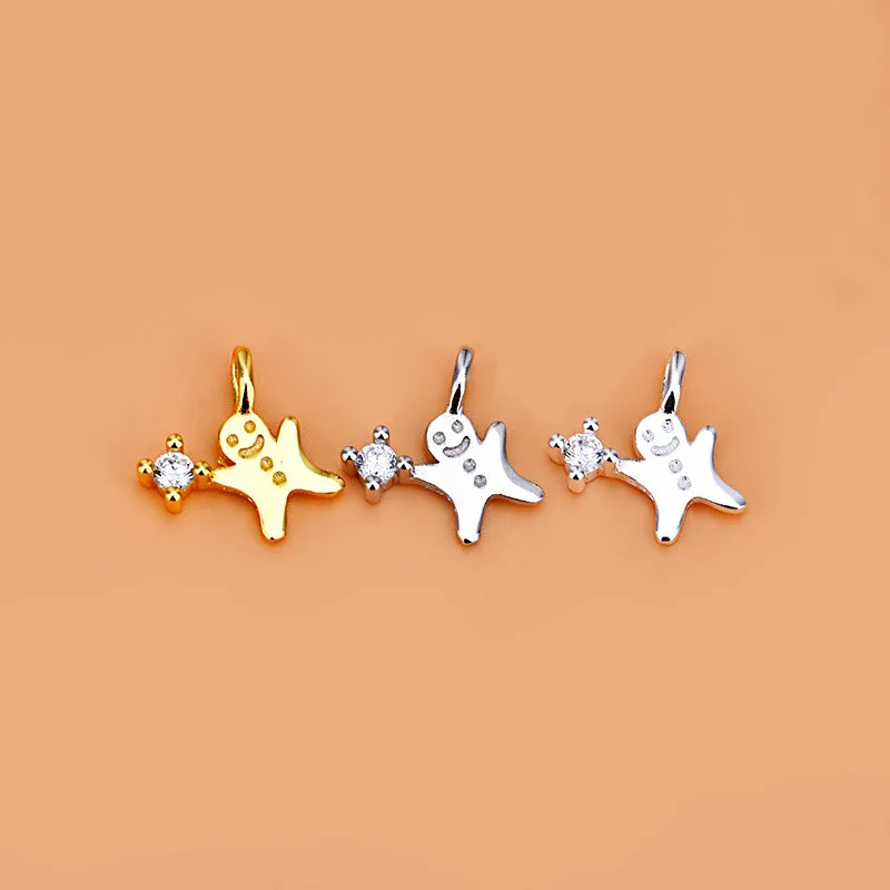 New 925 Sterling Silver Christmas Gingerbread Man Charm Necklace Making Pendants