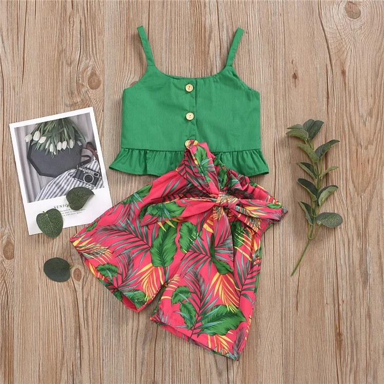 

2020 New Summer Toddler Girls Clothes sleeveless ruffle Tops Flower Shorts 2pcs Children Girls Outfits